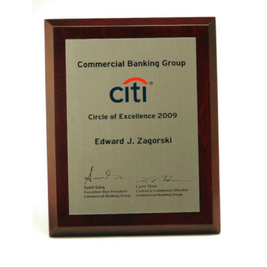 Citi Commercial Banking Group Circle of Excellence Plaque