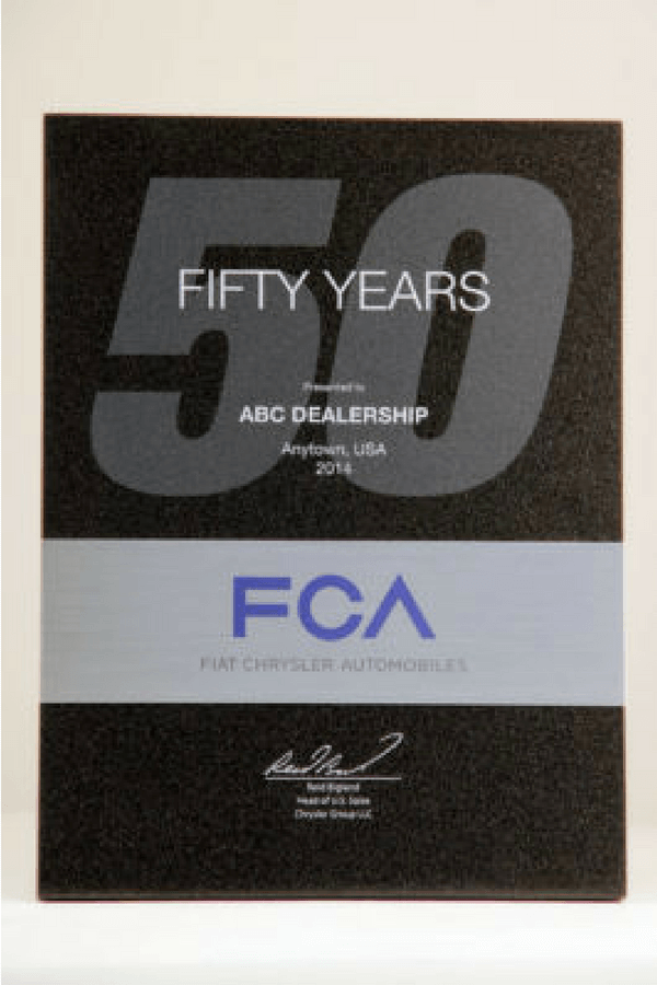 Fiat Chrysler Automobiles (FCA) 50-Year Dealership Plaque