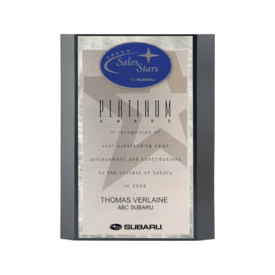 Subaru Platinum Award Plaque